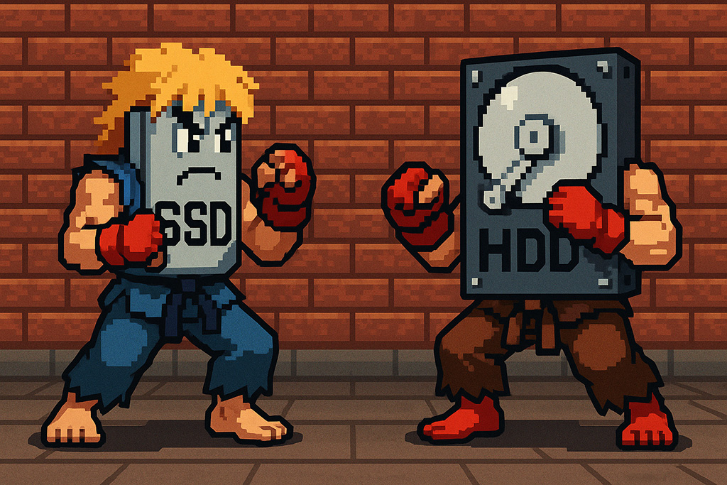 HDDとSSDの戦いのイラスト