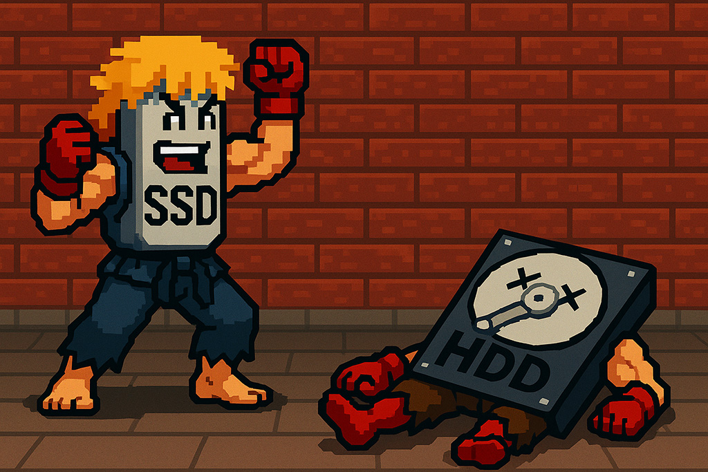 HDDとの戦いに勝ったSSDのイラスト